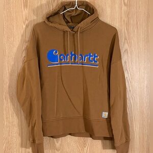 Carhartt Nutmeg Brown Tencel Series Loose Fit Cropped Logo Hoodie Sweatshirt